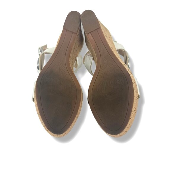 Franco Sarto White Cork Wedge Open Toe Sandals Heels Size 8 Surprise 2 Platform - Picture 6 of 9